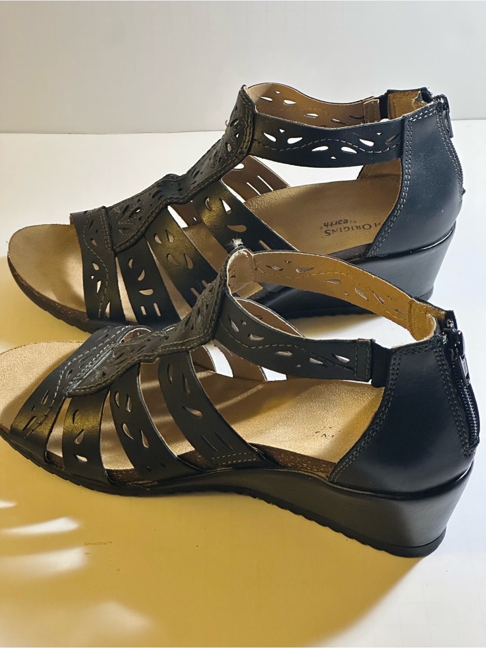 Earth Origins Black Cutout Wedge Sandals Comfort Zip 8.5 - Picture 8 of 15